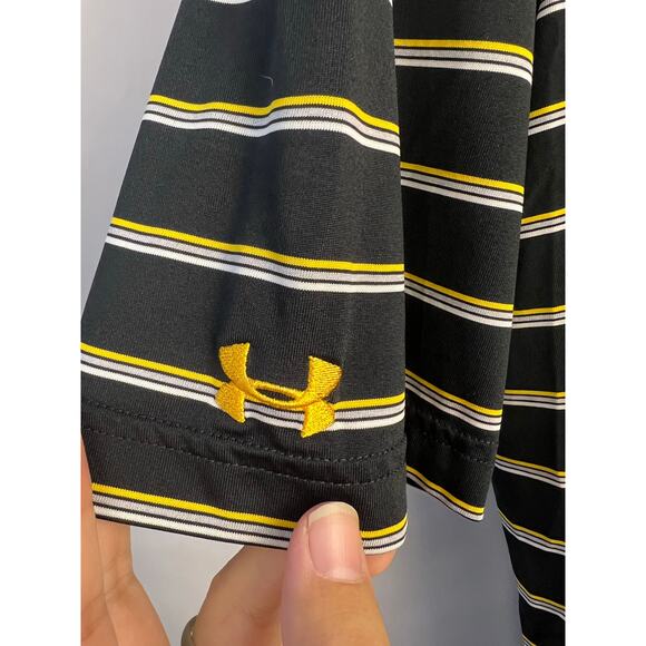 Under Armour HeatGear Golf Polo Black Yellow Stripe Tree Logo Custom Logo Large - Picture 10 of 12
